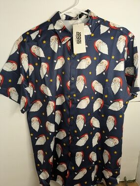 JOGAL Men's Santa Claus Button Front Short Sleeve Shirt